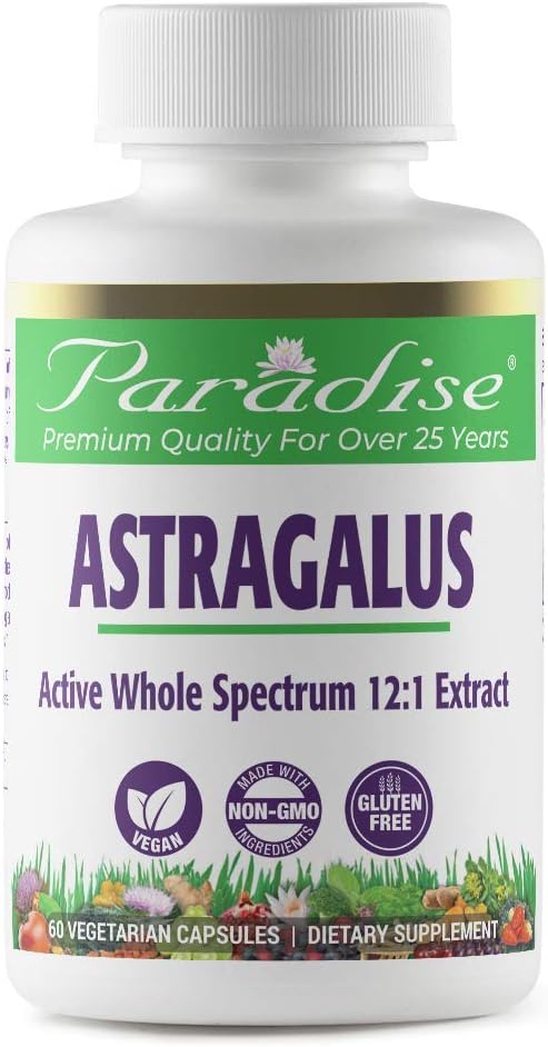 Paradise Herbs Astragalus Capsules - Supports Energy, Vitality, Digestion, Immunity, Metabolism, & Body Tone - 60 Count
