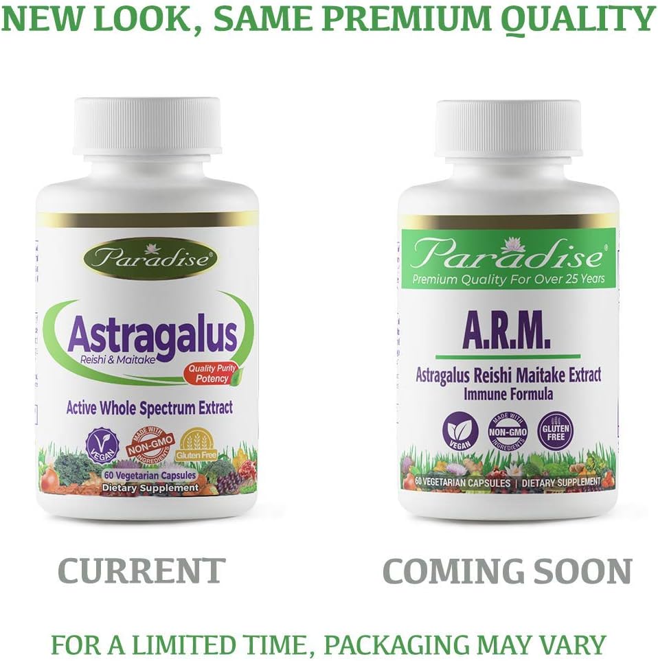 Paradise Herbs Astragalus Capsules - Supports Energy, Vitality, Digestion, Immunity, Metabolism, & Body Tone - 60 Count