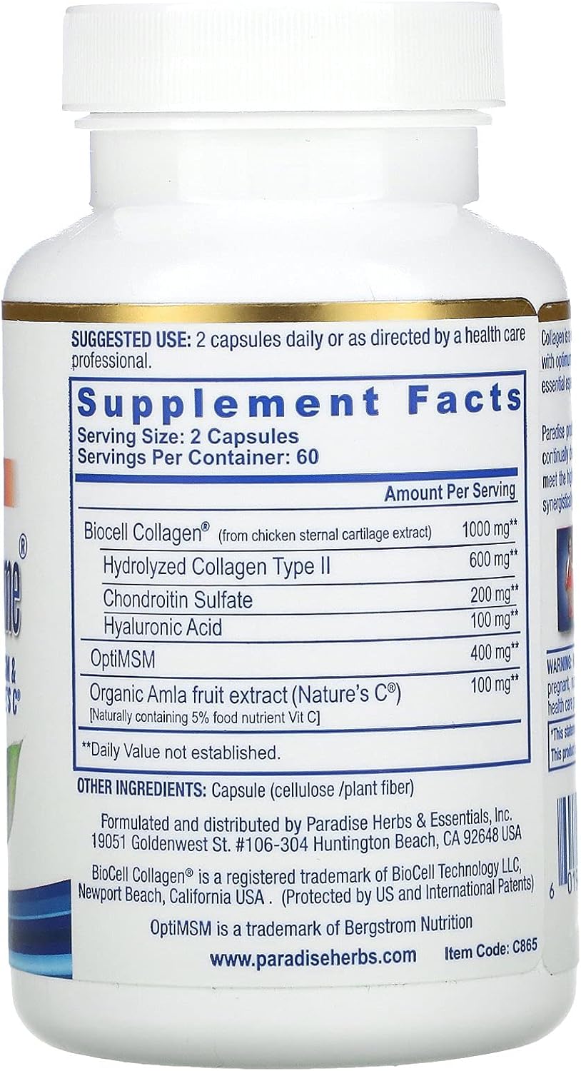 Paradise Herbs Collagen Extreme Capsules with Biocell & Hyaluronic Acid for Hair, Skin, Joints - 60 Count