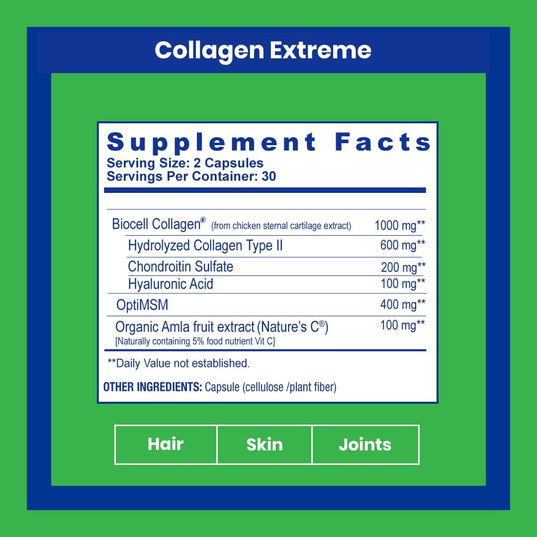 Paradise Herbs Collagen Extreme Capsules with Biocell & Hyaluronic Acid for Hair, Skin, Joints - 60 Count