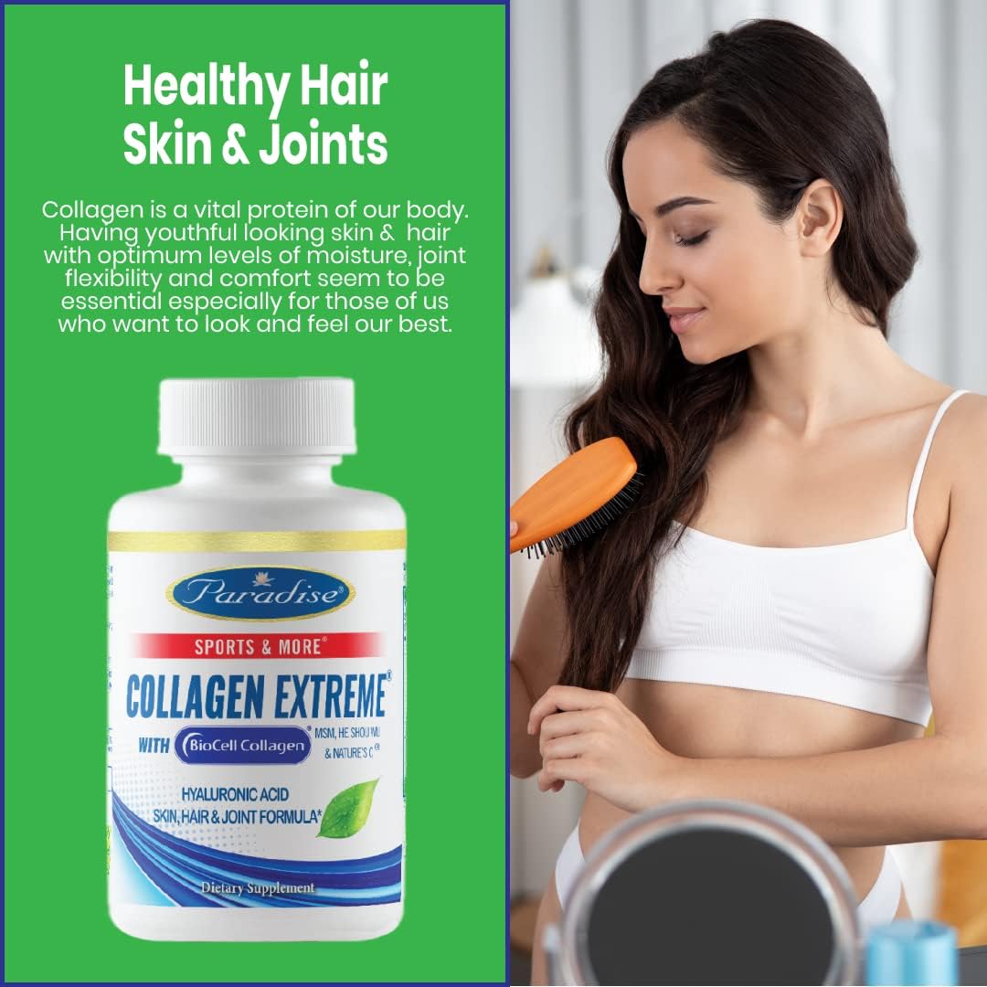 Paradise Herbs Collagen Extreme Capsules with Biocell & Hyaluronic Acid for Hair, Skin, Joints - 60 Count