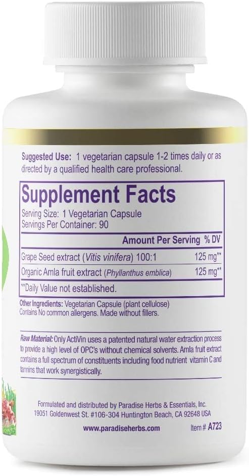 Paradise Herbs Grape Seed Extract: Whole Spectrum Antioxidant Capsules - Vegan, Non GMO, Gluten Free