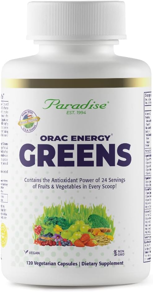 Paradise Herbs ORAC Energy Superfood Capsules with 42+ Organic Ingredients, Probiotics & Enzymes - 120 Count