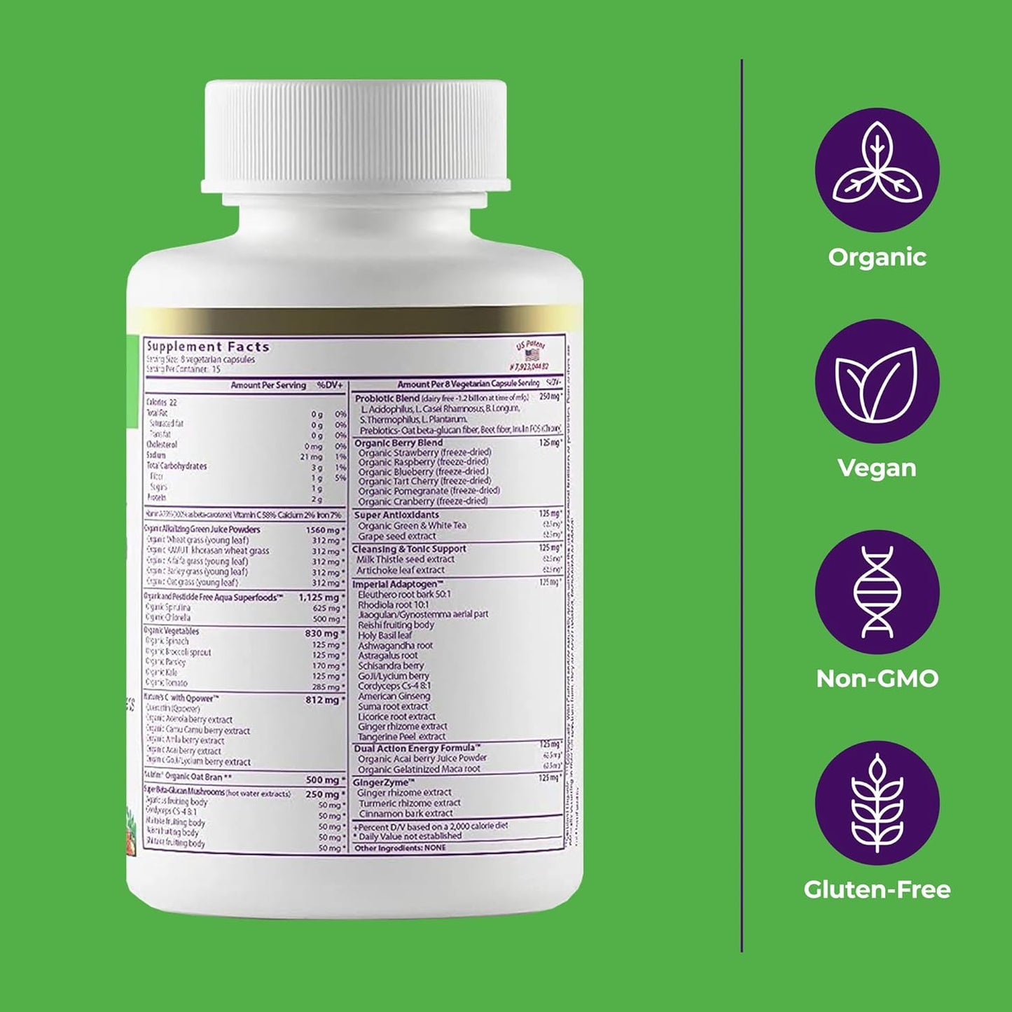 Paradise Herbs ORAC Energy Superfood Capsules with 42+ Organic Ingredients, Probiotics & Enzymes - 120 Count