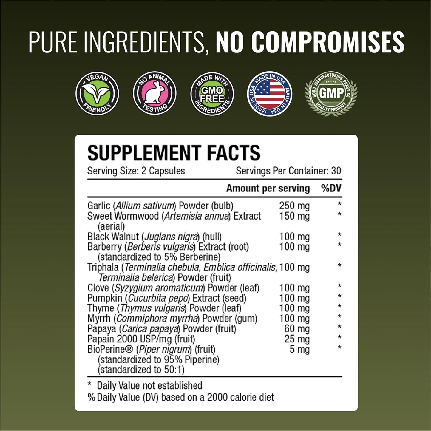 Parastrin Supplement - 60 Capsules with Black Walnut, Garlic Bulb, Papain 2000, BioPerine - Vegan Formula by Approved Science