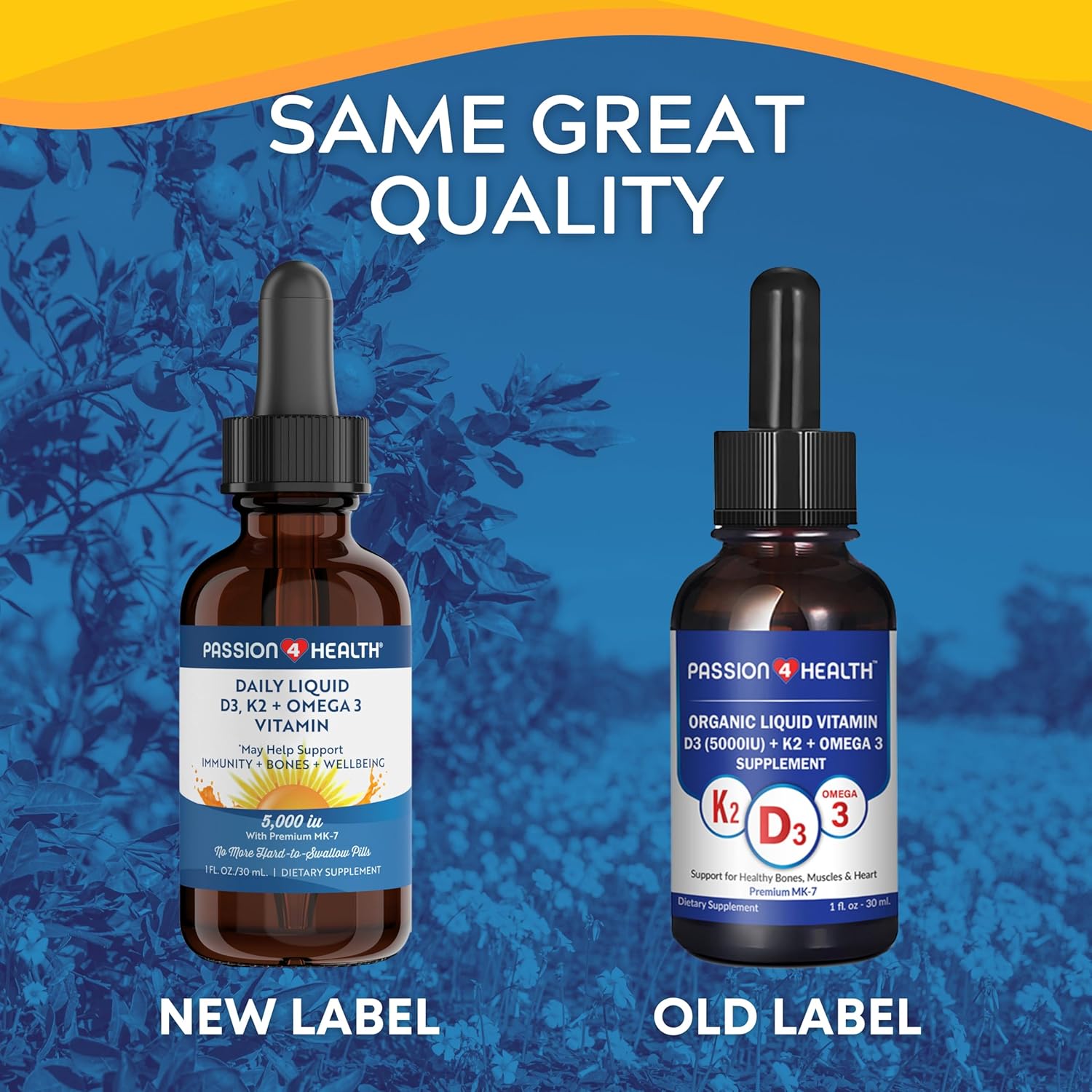 Passion 4 Life Liquid Vitamin D3 + K2 + Omega 3 Supplement for Healthy Bones and Muscles