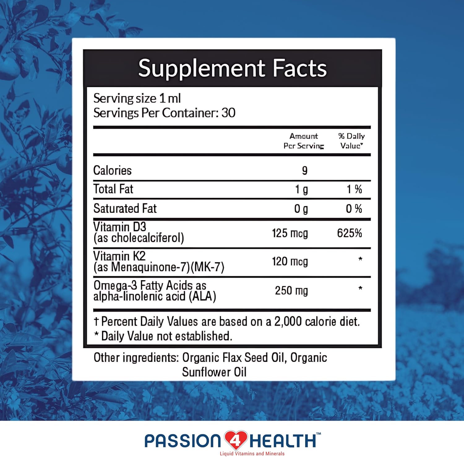 Passion 4 Life Liquid Vitamin D3 + K2 + Omega 3 Supplement for Healthy Bones and Muscles