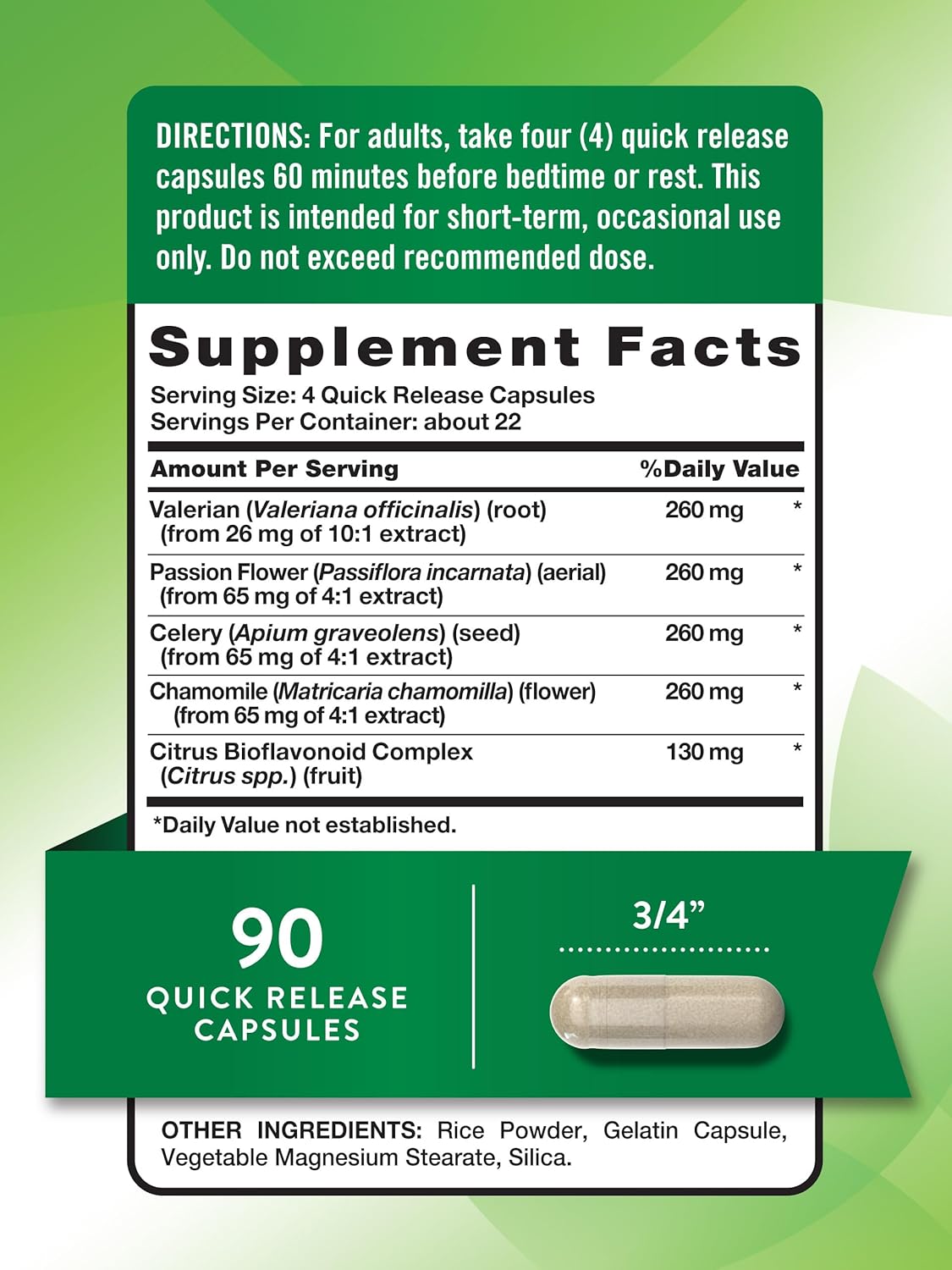 Passion Flower and Chamomile Calm Capsules - 90 Count - Non-GMO, Gluten Free Supplement by Nature's Truth