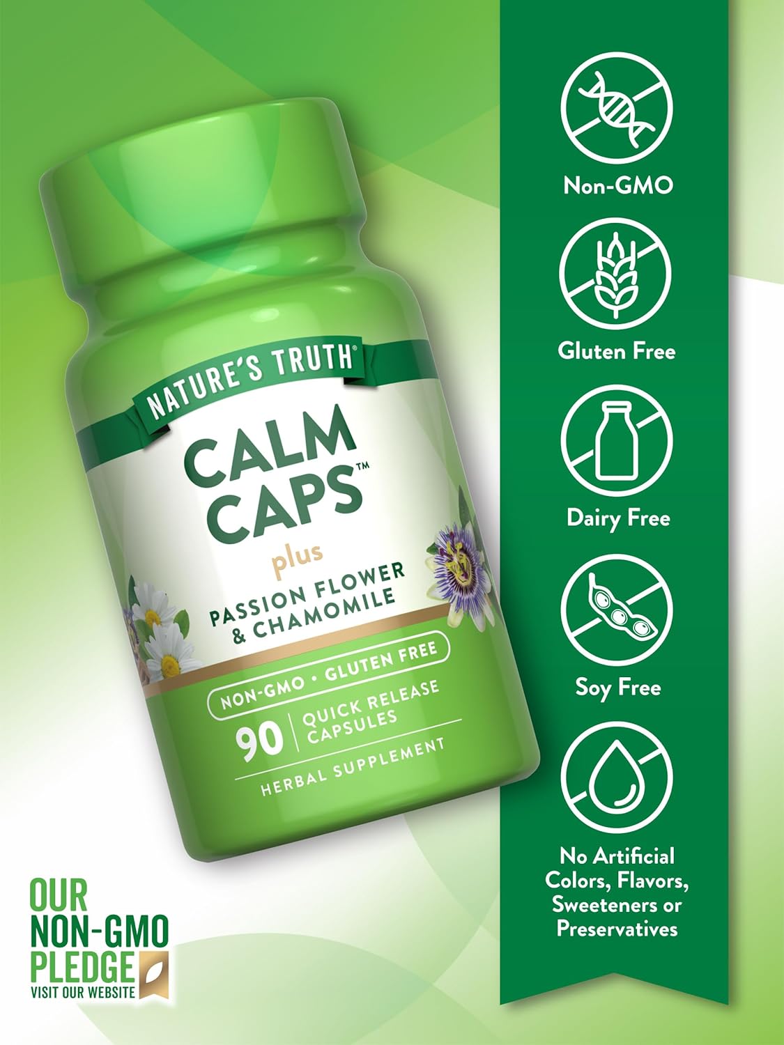 Passion Flower and Chamomile Calm Capsules - 90 Count - Non-GMO, Gluten Free Supplement by Nature's Truth