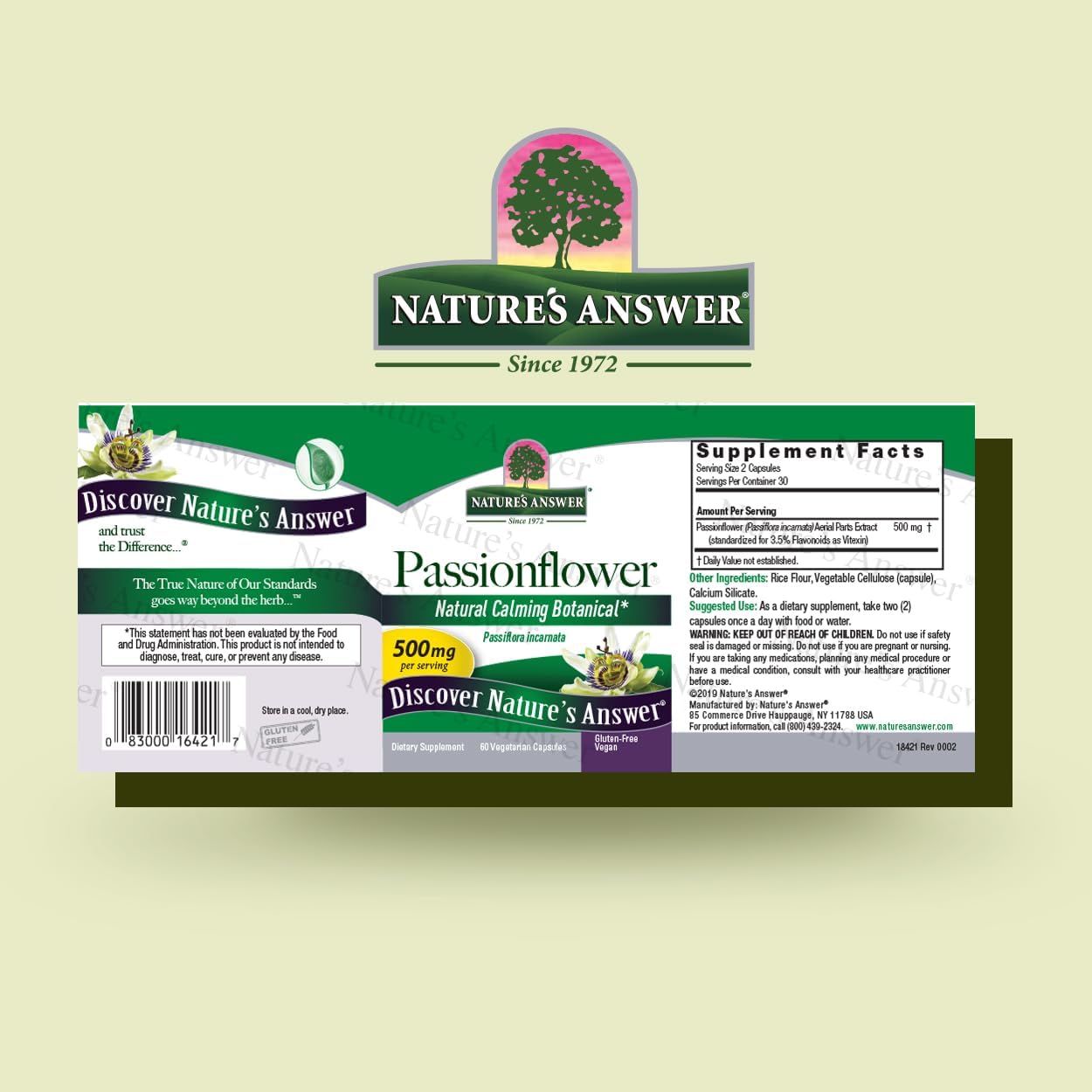 Passion Flower Dietary Supplement for Natural Calm | Non-GMO, Alcohol-Free, Gluten-Free | Vegetarian & Vegan | 60 Capsules