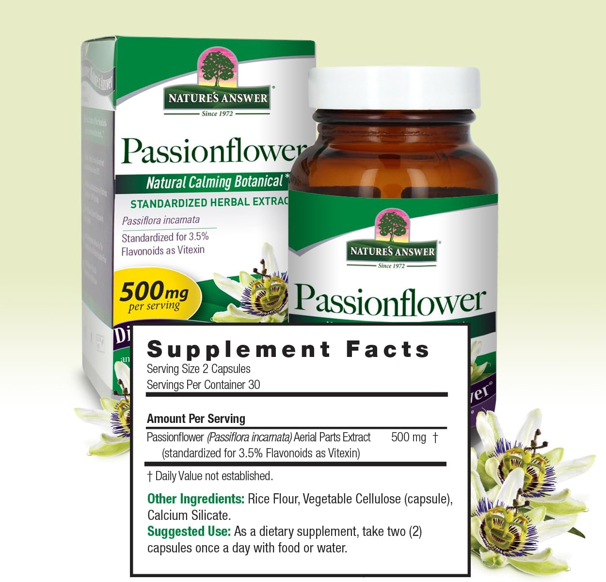 Passion Flower Dietary Supplement for Natural Calm | Non-GMO, Alcohol-Free, Gluten-Free | Vegetarian & Vegan | 60 Capsules
