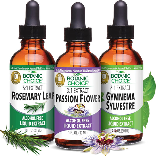 Passion Flower, Rosemary Leaf, & Gymnema Sylvestre Extracts Bundle for Daily Wellness - Sleep, Immune Support, Focus - 1 fl. Oz. Each
