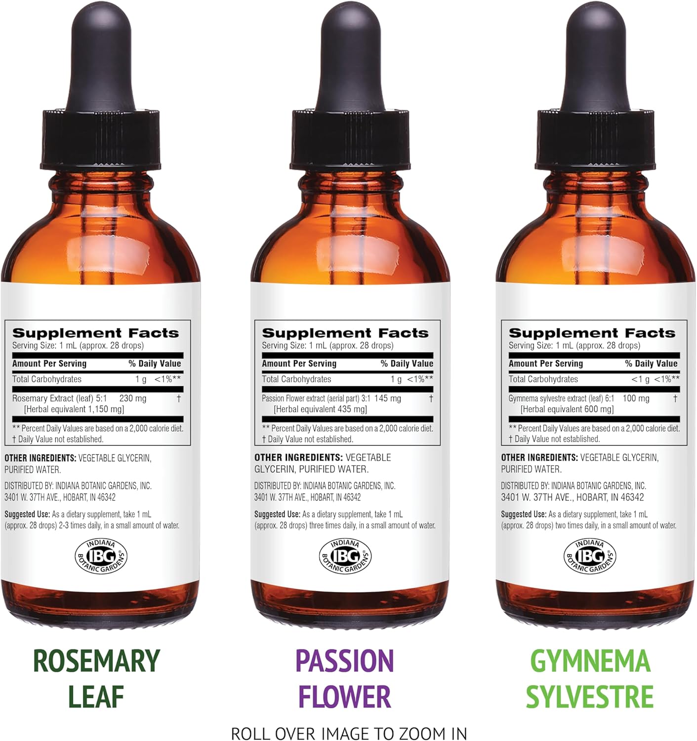 Passion Flower, Rosemary Leaf, & Gymnema Sylvestre Extracts Bundle for Daily Wellness - Sleep, Immune Support, Focus - 1 fl. Oz. Each