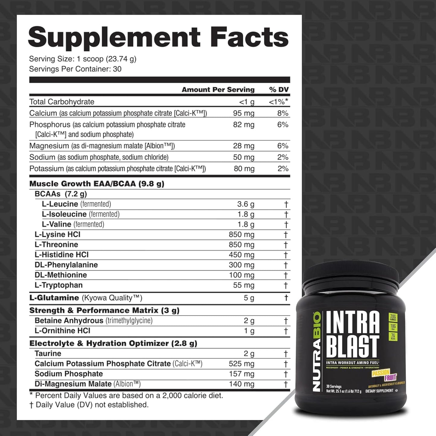 Passion Fruit NutraBio Intra Blast BCAA EAA Electrolyte Powder - Non-GMO Amino Acid Supplement for Hydration - 30 Servings
