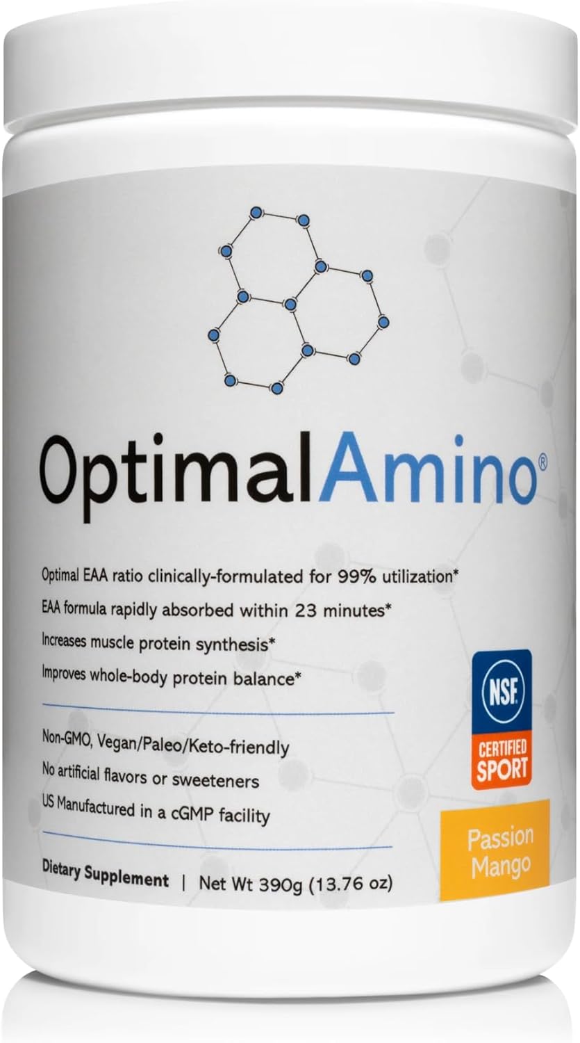 Passion Mango OptimalAmino Amino Acid Powder - NSF Certified EAA Supplement for Workout & Recovery