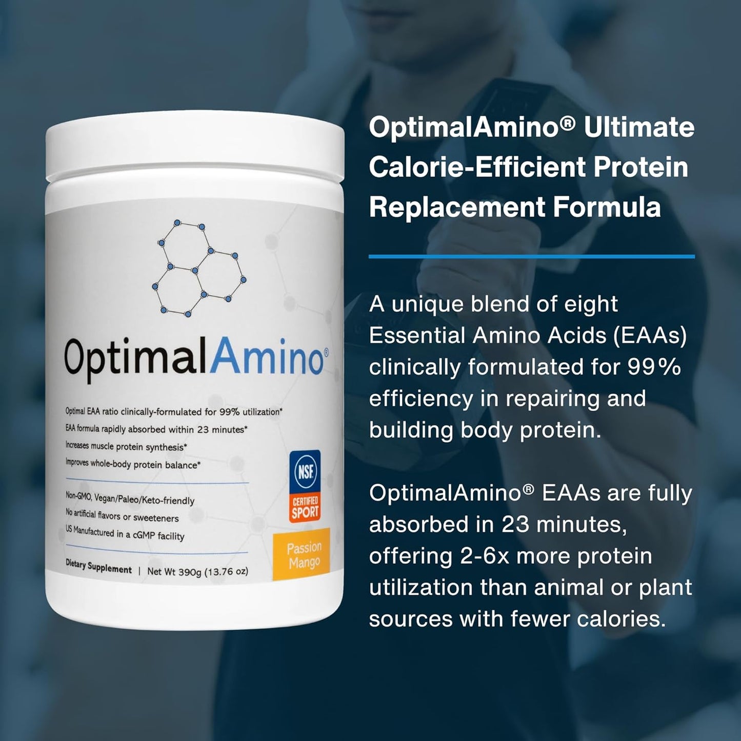 Passion Mango OptimalAmino Amino Acid Powder - NSF Certified EAA Supplement for Workout & Recovery
