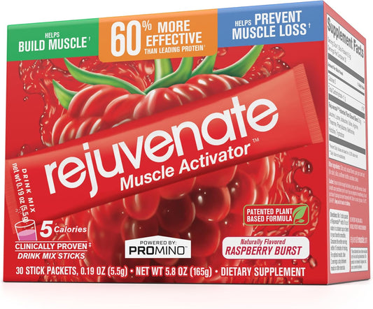 Patented EAA Muscle Building Drink Sticks - 11x Better Than Whey Protein - Raspberry Burst - 30 Count