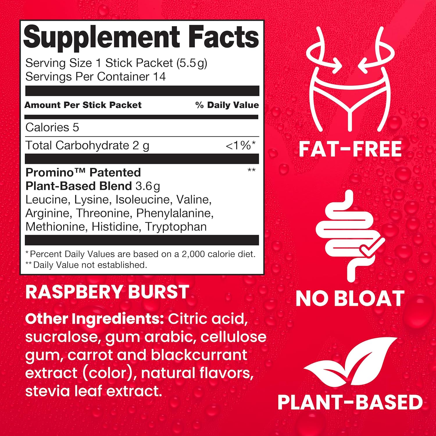 Patented EAA Muscle Building Drink Sticks - 11x Better Than Whey Protein - Raspberry Burst - 30 Count