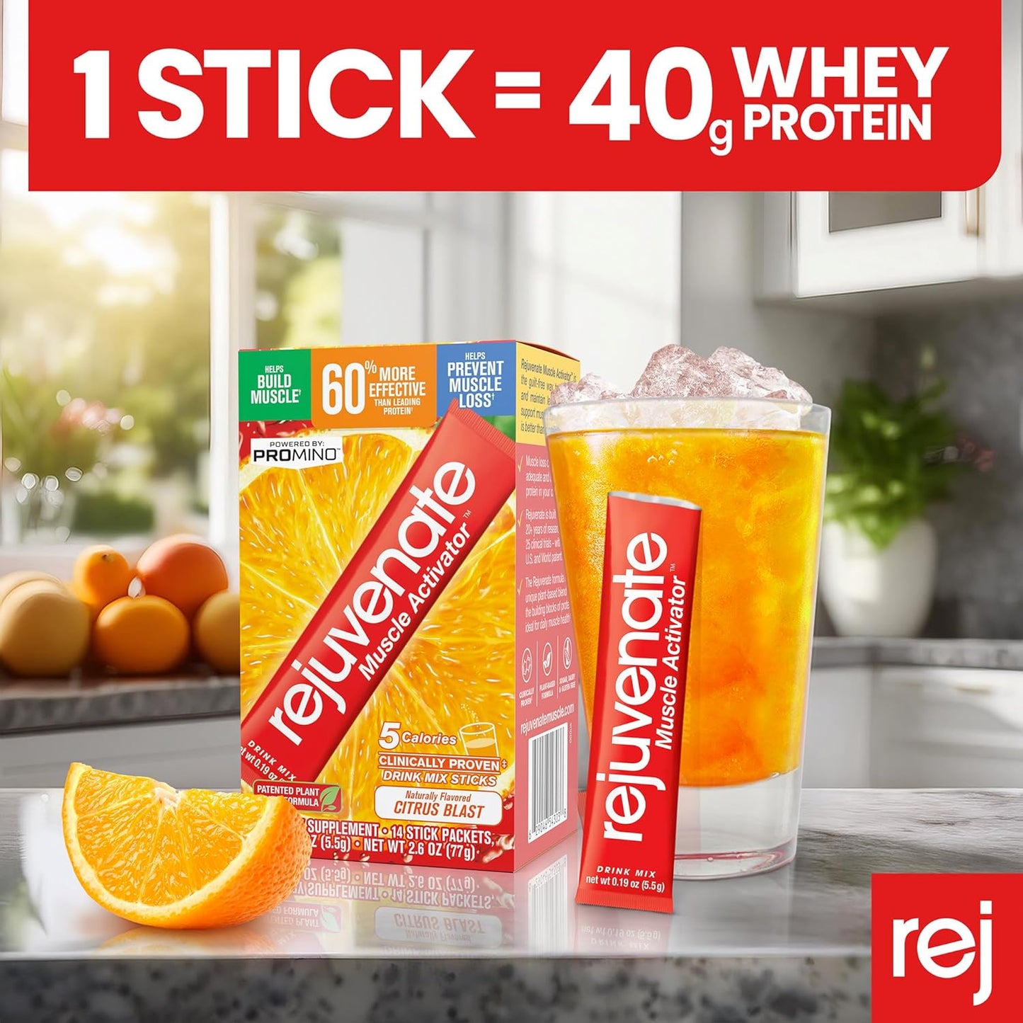 Patented EAA Muscle Building Drink Sticks - 40g Whey Protein Isolate per Stick - Citrus Blast Flavor - 30 Count