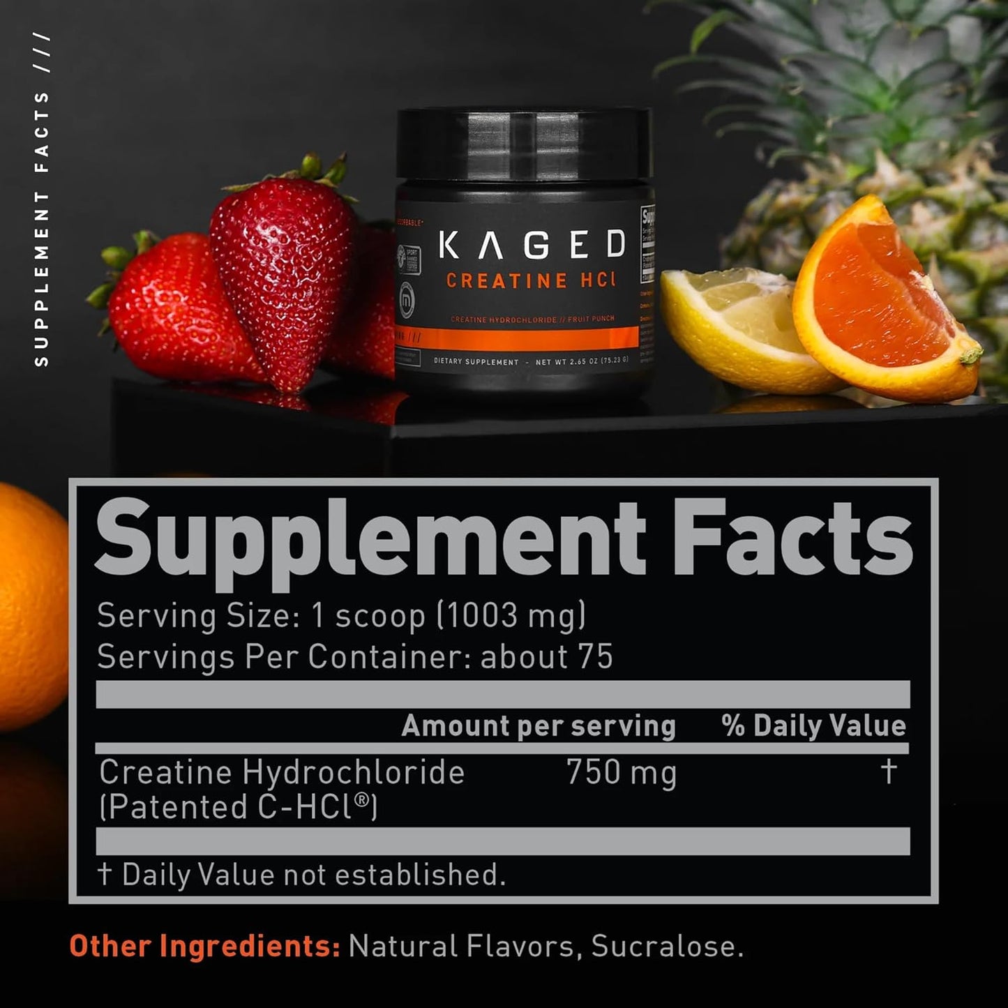 Patented Fruit Punch Creatine HCl Powder for Muscle Growth and Recovery, Easy Digestion, 75 Servings