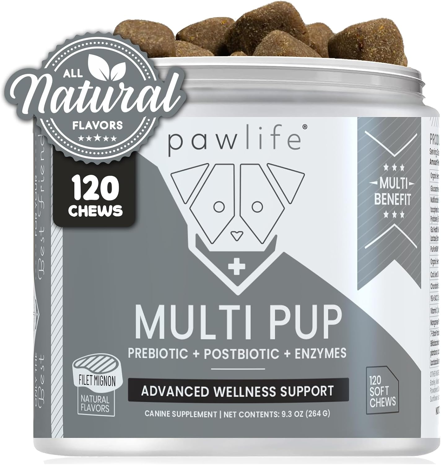 Pawlife All Natural Multivitamin Soft Chews with Glucosamine Chondroitin for Dogs | Probiotics for Gut & Immune Health | Mobility & Wellness Support | 4-Month Supply