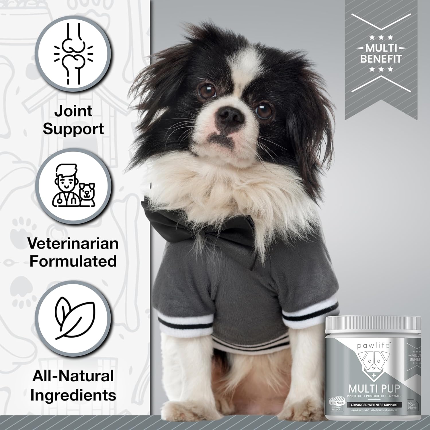 Pawlife All Natural Multivitamin Soft Chews with Glucosamine Chondroitin for Dogs | Probiotics for Gut & Immune Health | Mobility & Wellness Support | 4-Month Supply