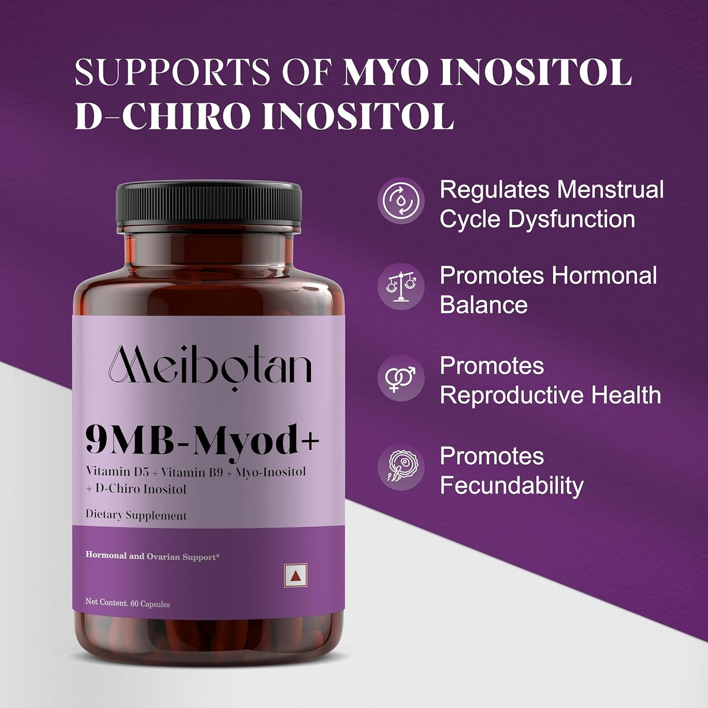 PCOS PCOD Supplement with Myo-Inositol, D-Chiro Inositol, and Vitamins for Hormonal Balance and Ovarian Function Support - 60 Veg Capsules