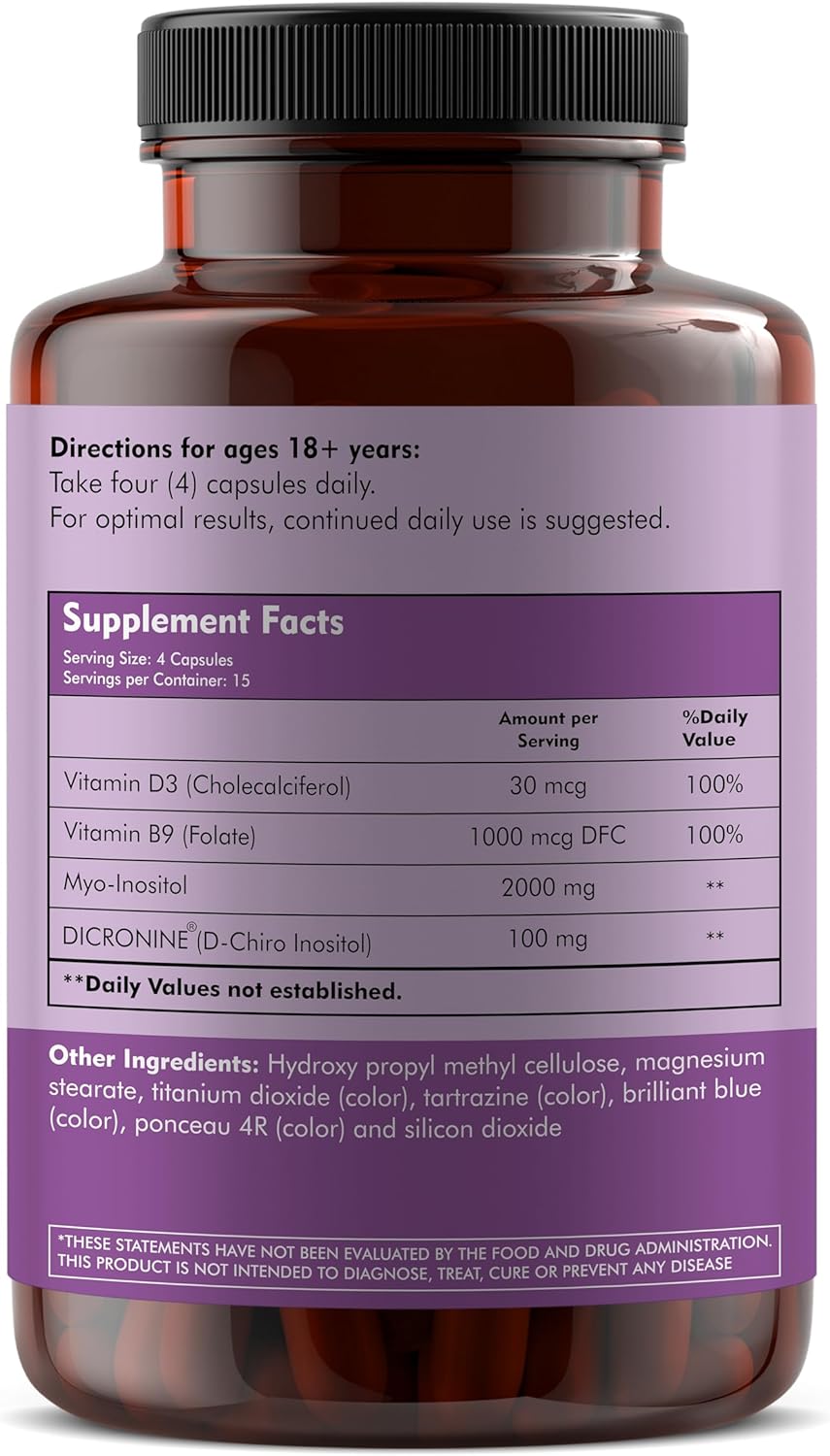 PCOS PCOD Supplement with Myo-Inositol, D-Chiro Inositol, and Vitamins for Hormonal Balance and Ovarian Function Support - 60 Veg Capsules