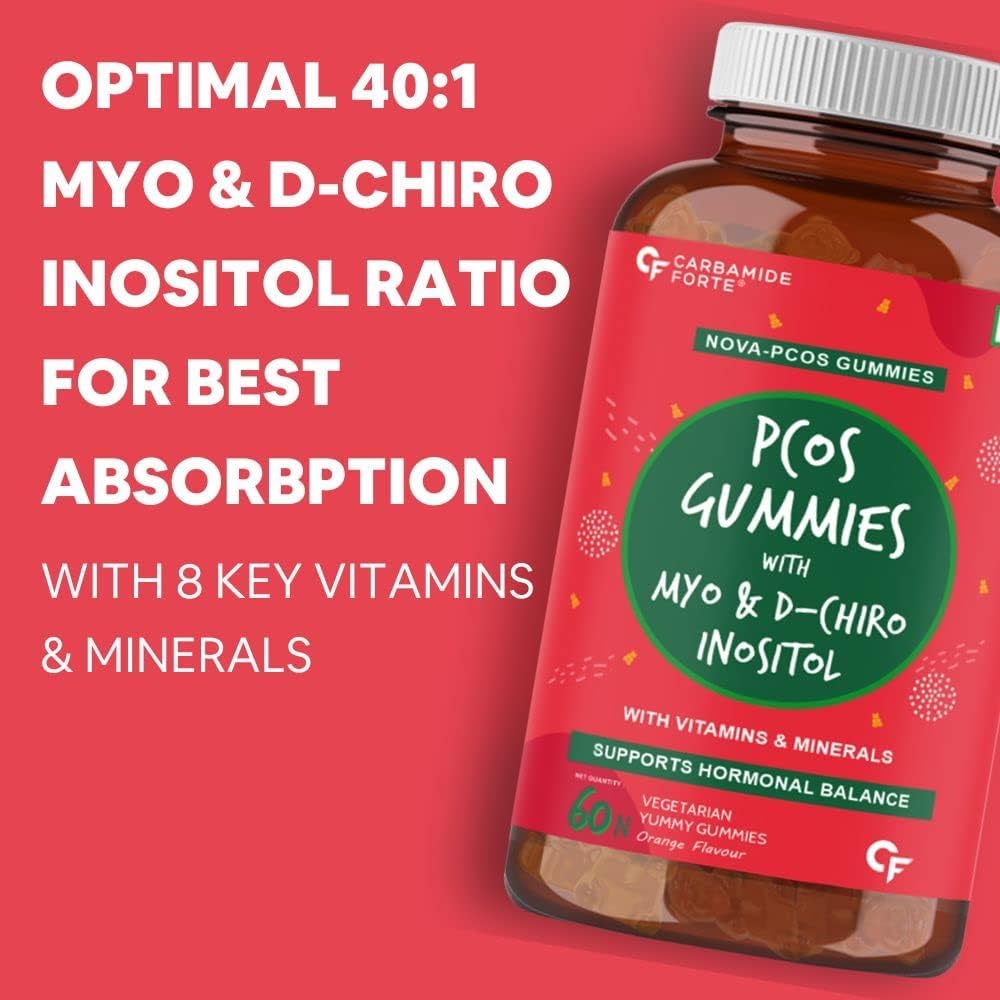 PCOS Supplements for Women with 40:1 Myo & D Chiro Inositol, Vitamins & Minerals - Orange Flavour - 60 Gummies