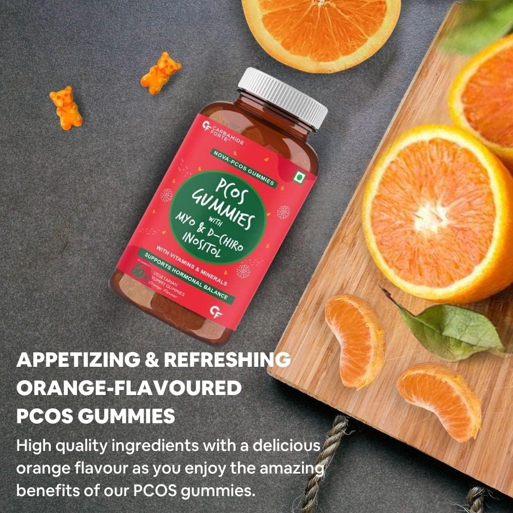 PCOS Supplements for Women with 40:1 Myo & D Chiro Inositol, Vitamins & Minerals - Orange Flavour - 60 Gummies