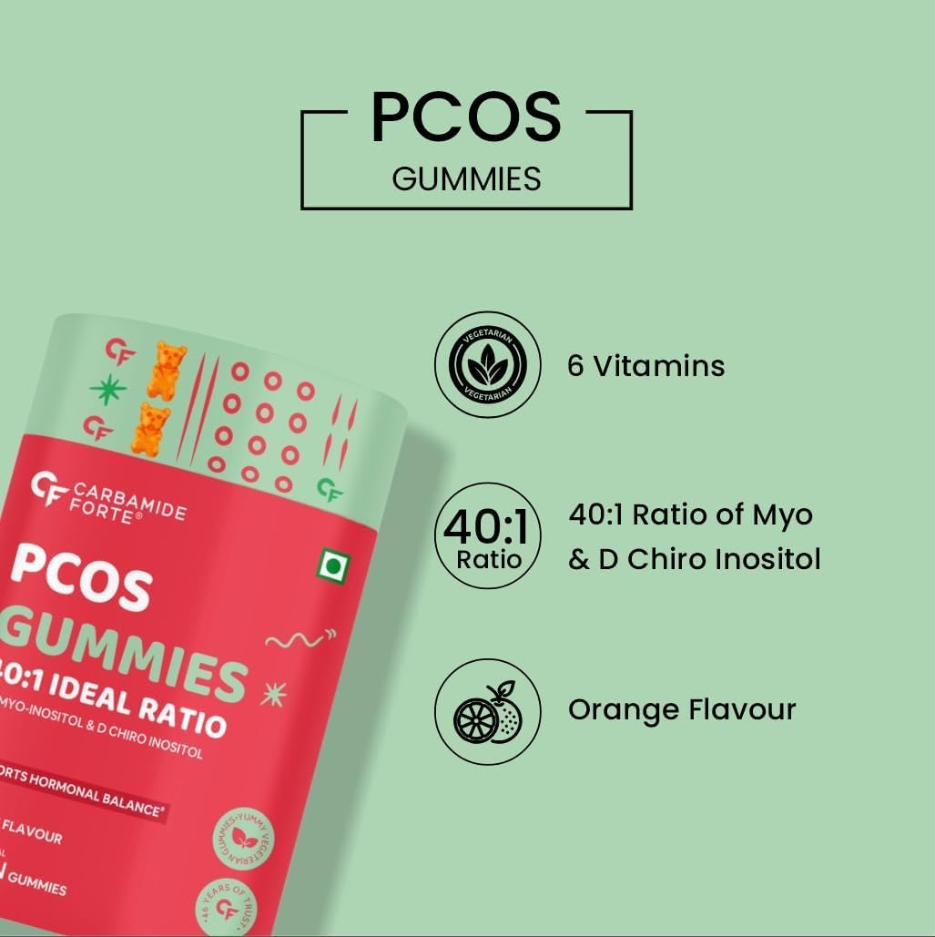 PCOS Supplements for Women with Myo & D Chiro Inositol, Vitamins & Minerals - Orange Flavour - 60 Veg Gummies