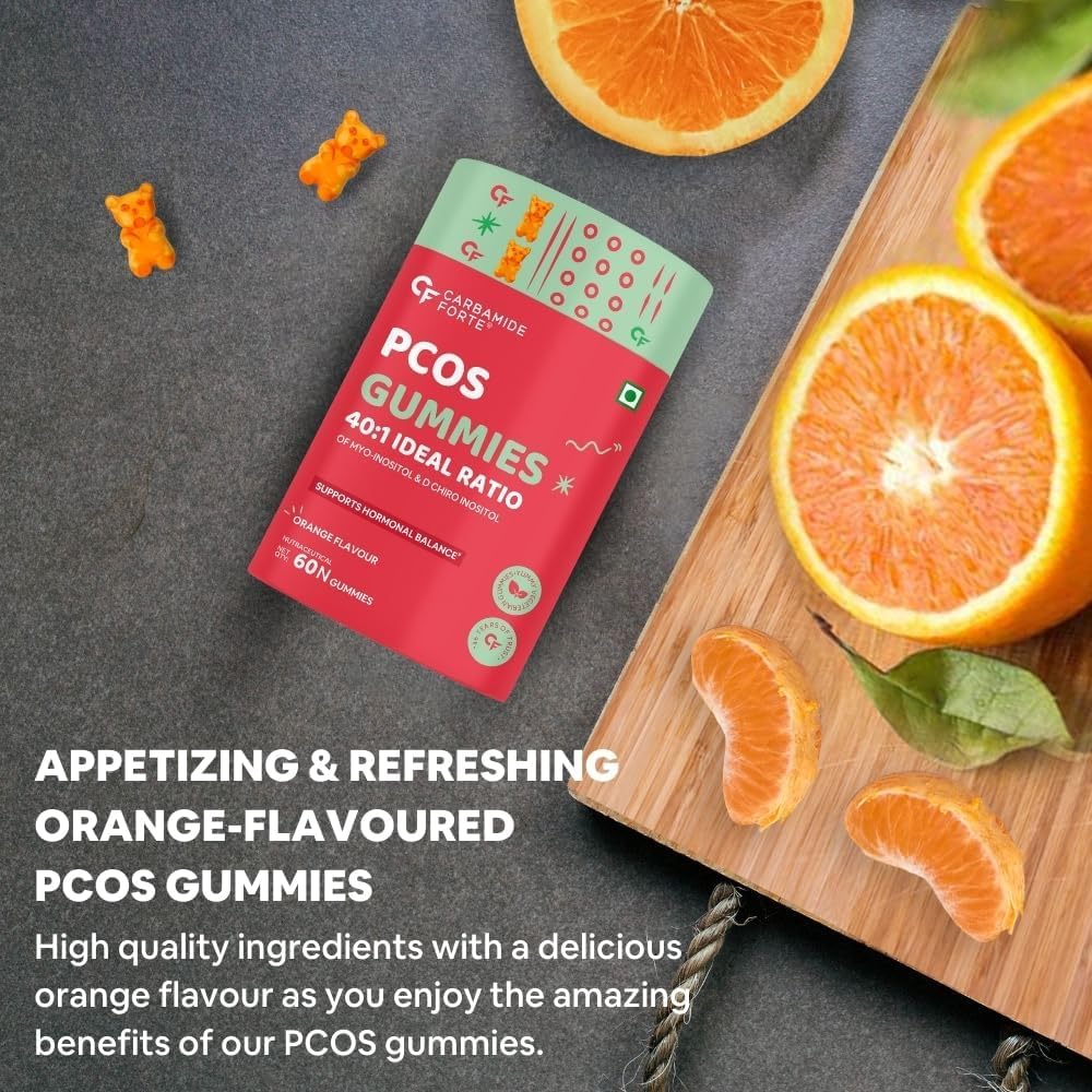 PCOS Supplements for Women with Myo & D Chiro Inositol, Vitamins & Minerals - Orange Flavour - 60 Veg Gummies