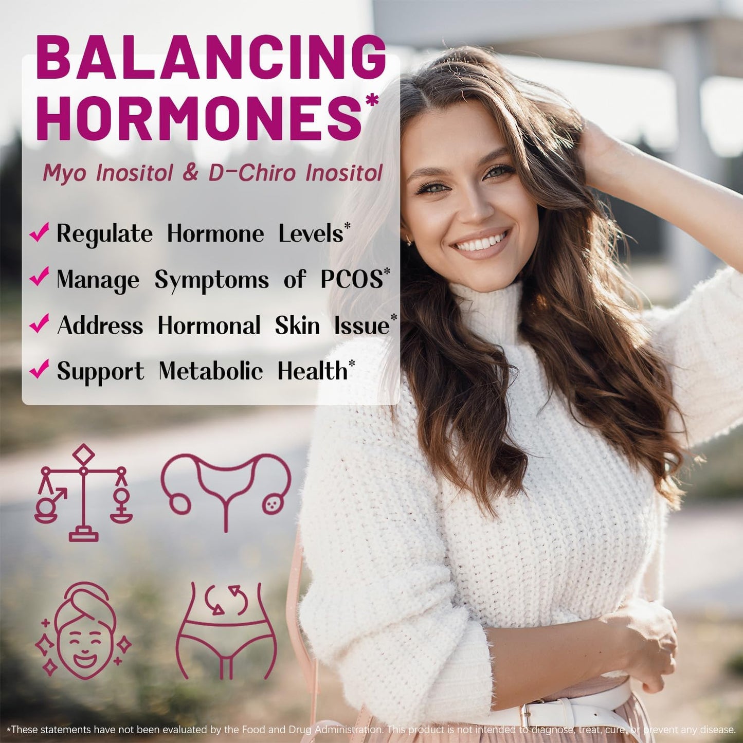 PCOSkey Myo-Inositol & D-Chiro Inositol Supplement - 2050mg - 40:1 Ratio - Hormone Balance for Women - 120 Capsules