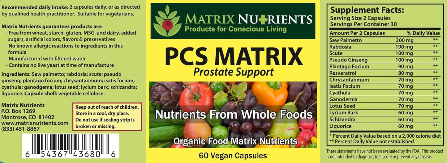 PCS Matrix Nutrients - Natural Prostate Health Supplement with Saw Palmetto, Rabdosia, Scute, and More - Vegan Capsules (60ct)