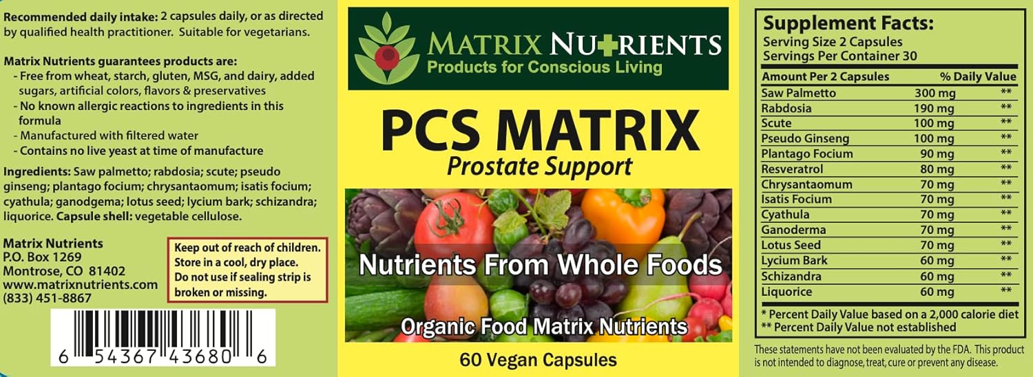 PCS Matrix Nutrients - Natural Prostate Health Supplement with Saw Palmetto, Rabdosia, Scute, and More - Vegan Capsules (60ct)