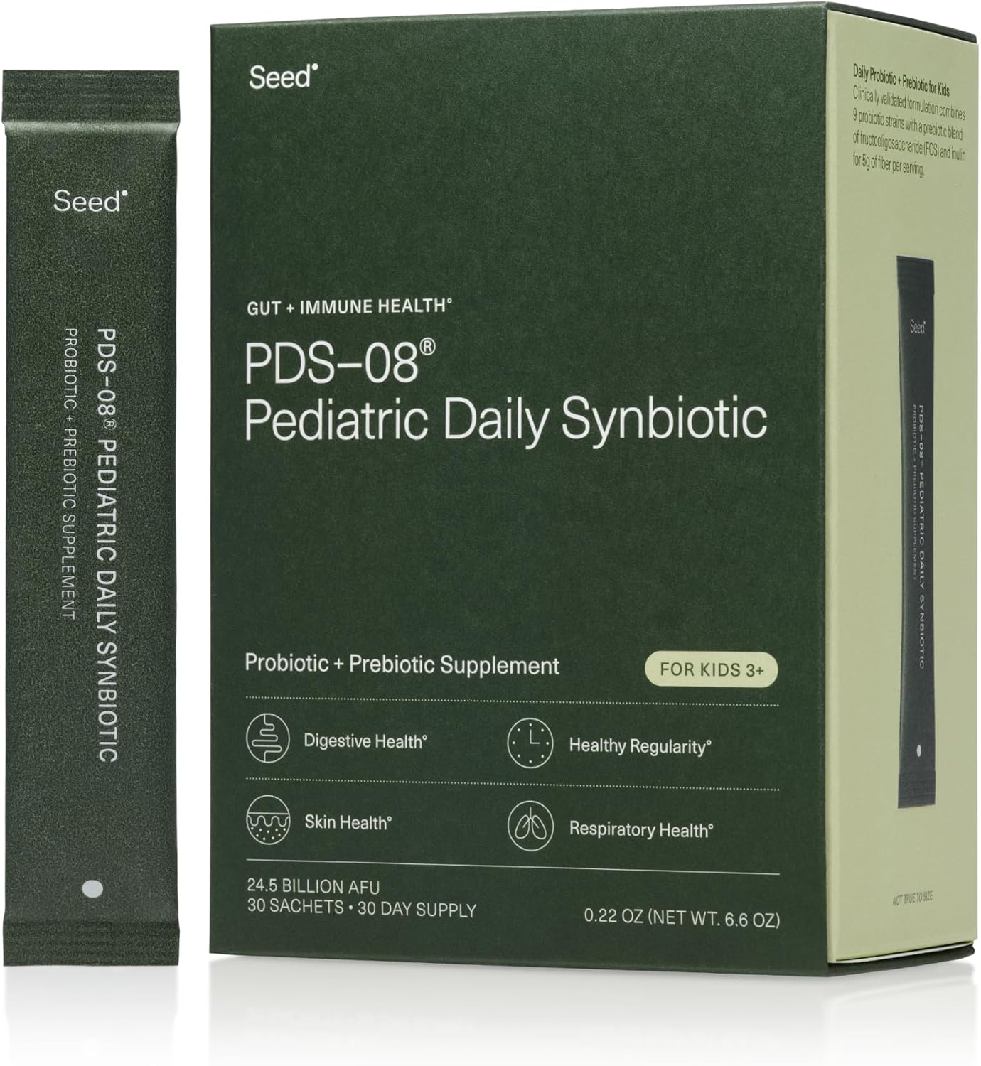 PDS-08 Pediatric Daily Synbiotic - Fiber-Based Prebiotic & Probiotic for Kids - Digestive Health Support - Ages 3-17 - Vegan and Shelf-Stable - 30 Sachets