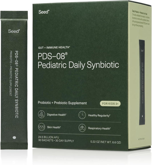 PDS-08 Pediatric Daily Synbiotic - Fiber-Based Prebiotic & Probiotic for Kids - Digestive Health Support - Ages 3-17 - Vegan and Shelf-Stable - 30 Sachets