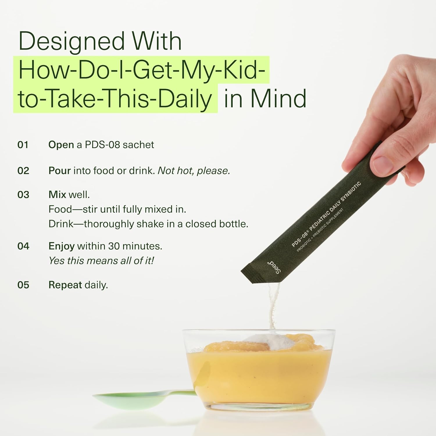 PDS-08 Pediatric Daily Synbiotic - Fiber-Based Prebiotic & Probiotic for Kids - Digestive Health Support - Ages 3-17 - Vegan and Shelf-Stable - 30 Sachets