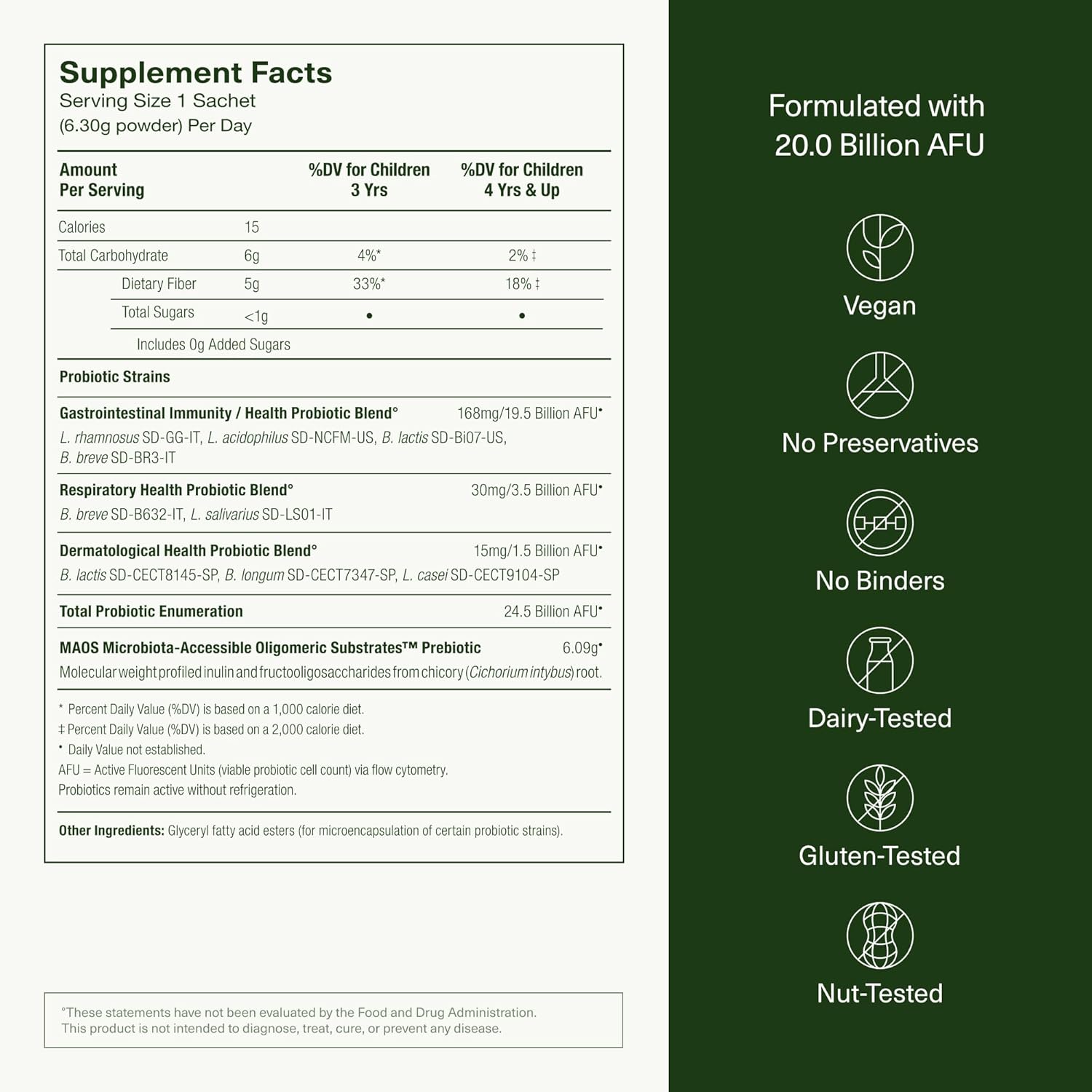 PDS-08 Pediatric Daily Synbiotic - Fiber-Based Prebiotic & Probiotic for Kids - Digestive Health Support - Ages 3-17 - Vegan and Shelf-Stable - 30 Sachets