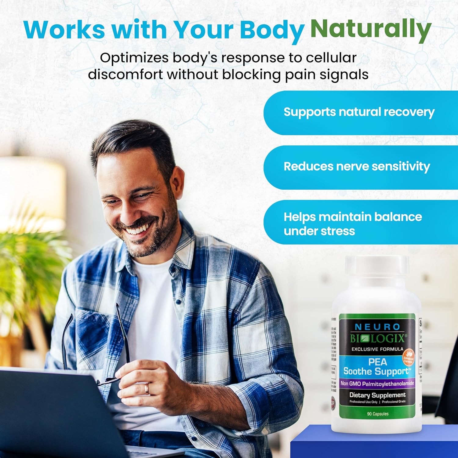 PEA Soothe Support Natural Relief Formula with Resveratrol - Promotes Nerve Function & Energy Balance