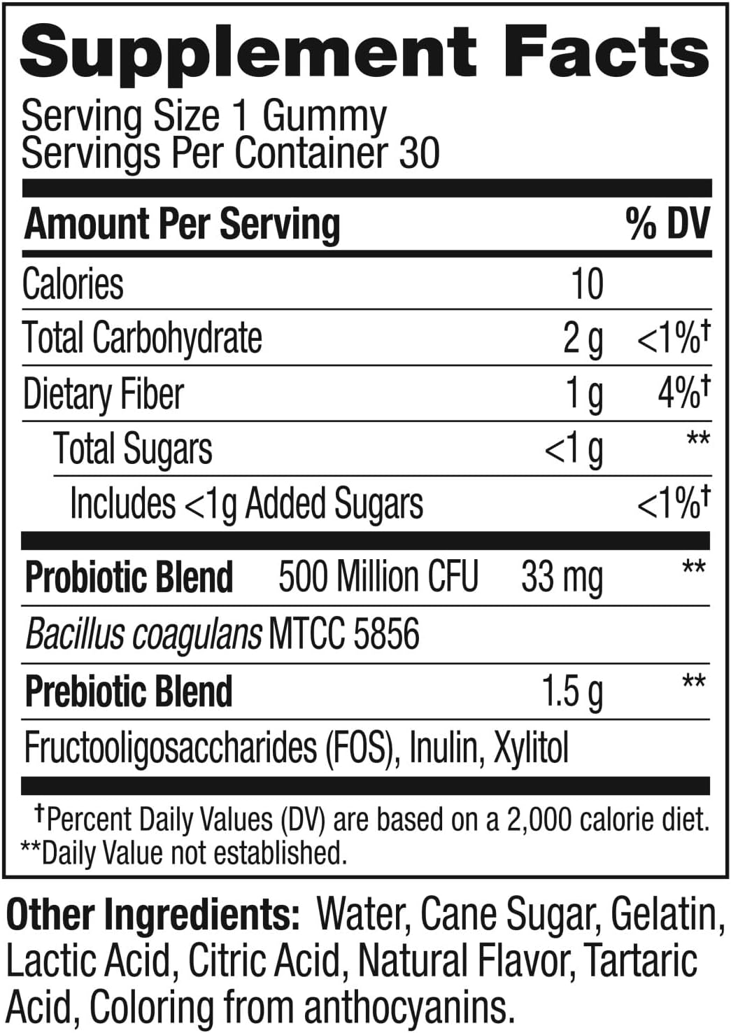 Peach Flavored Probiotic and Prebiotic Gummy for Digestive Support - 30 Day Supply with 500 Million CFUs and Fiber - Men and Women's Chewable Supplement