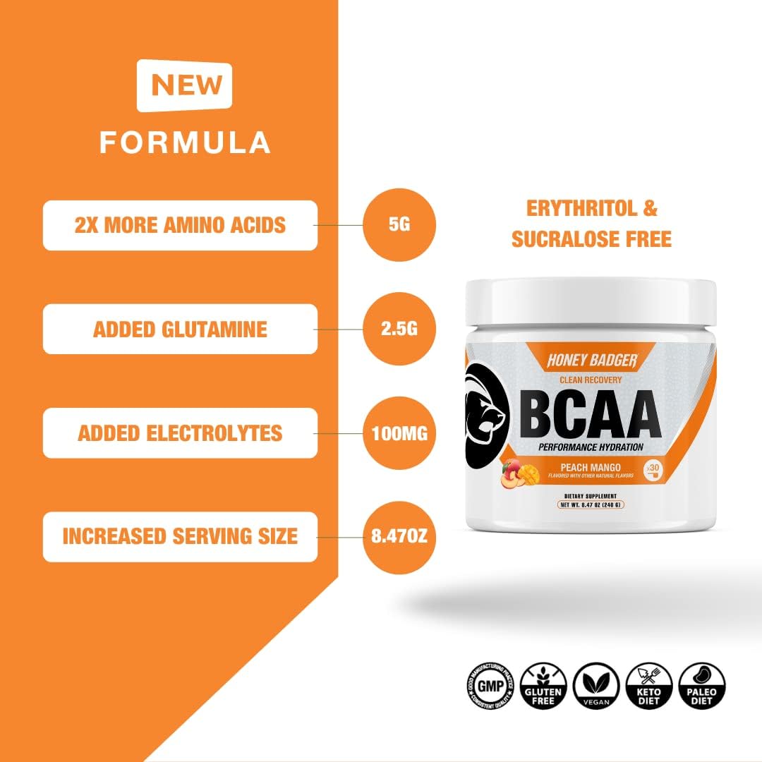 Peach Mango BCAA + EAA Amino Acids Powder for Hydration & Muscle Recovery