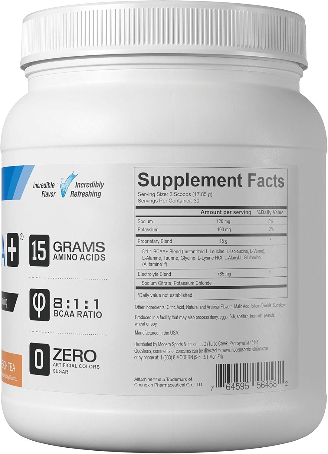 Peach Tea BCAA Powder Drink Mix for Muscle Recovery - 30 Servings, Essential Amino Acid Supplement