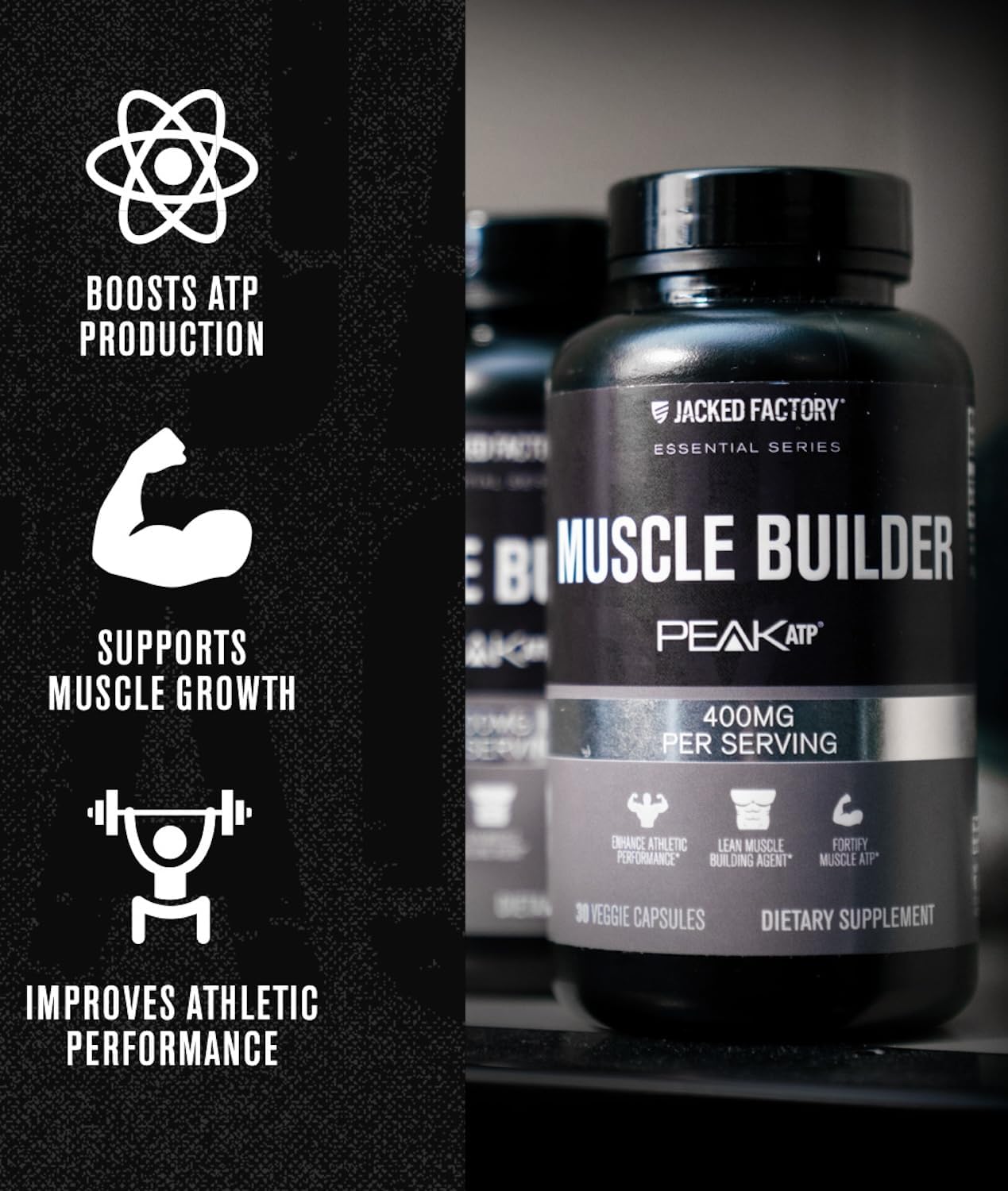 Peak ATP Muscle Builder Capsules for Men - Enhance Muscle Gain, Boost Athletic Performance & Strength - 30 Count