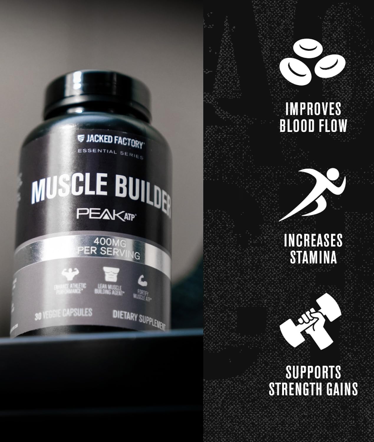 Peak ATP Muscle Builder Capsules for Men - Enhance Muscle Gain, Boost Athletic Performance & Strength - 30 Count