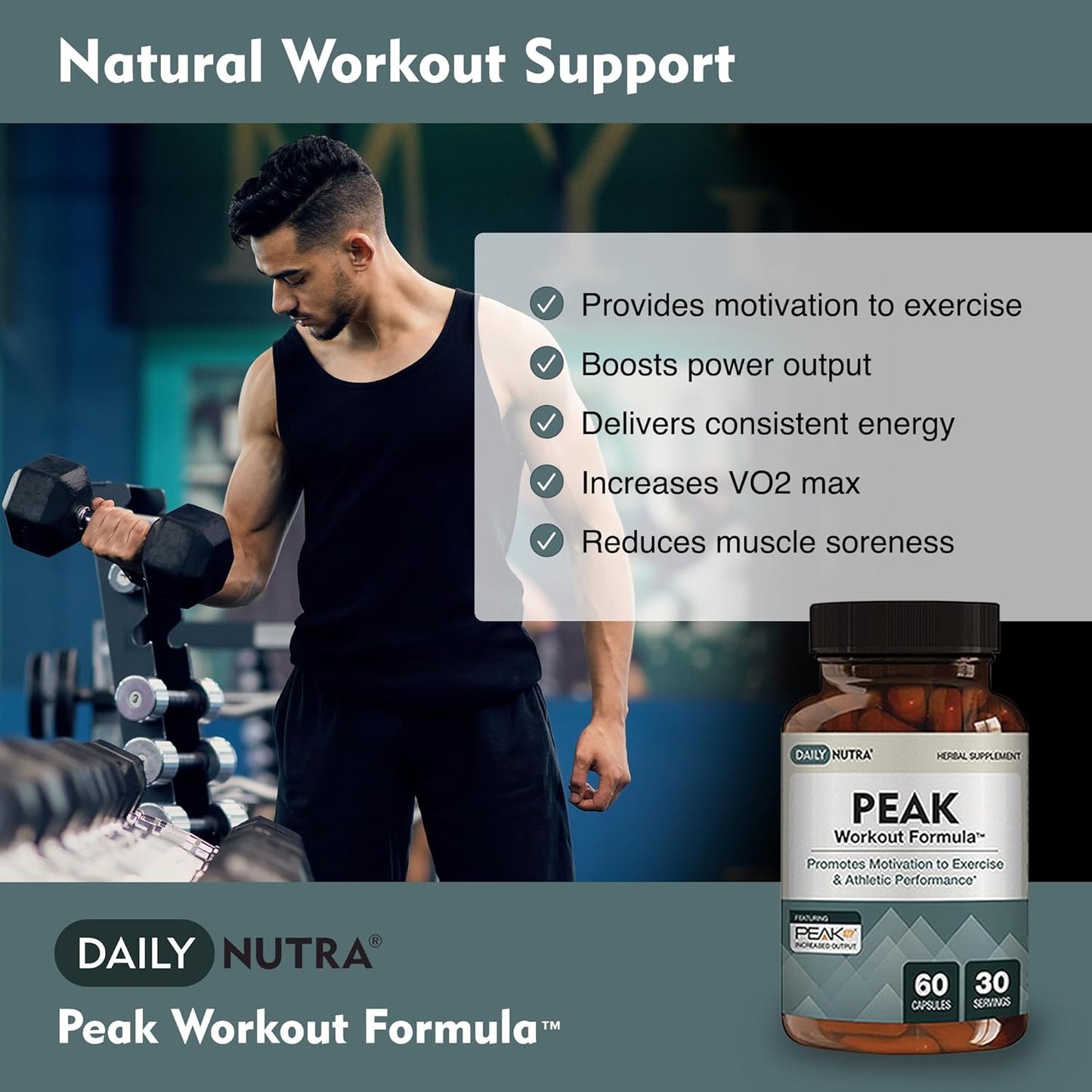 Peak Performance Pre-Workout and Recovery Supplement - Boost Exercise Output with ATP, Boswellia, Ashwagandha, Green Tea Extract & Piperine | 60 Capsules