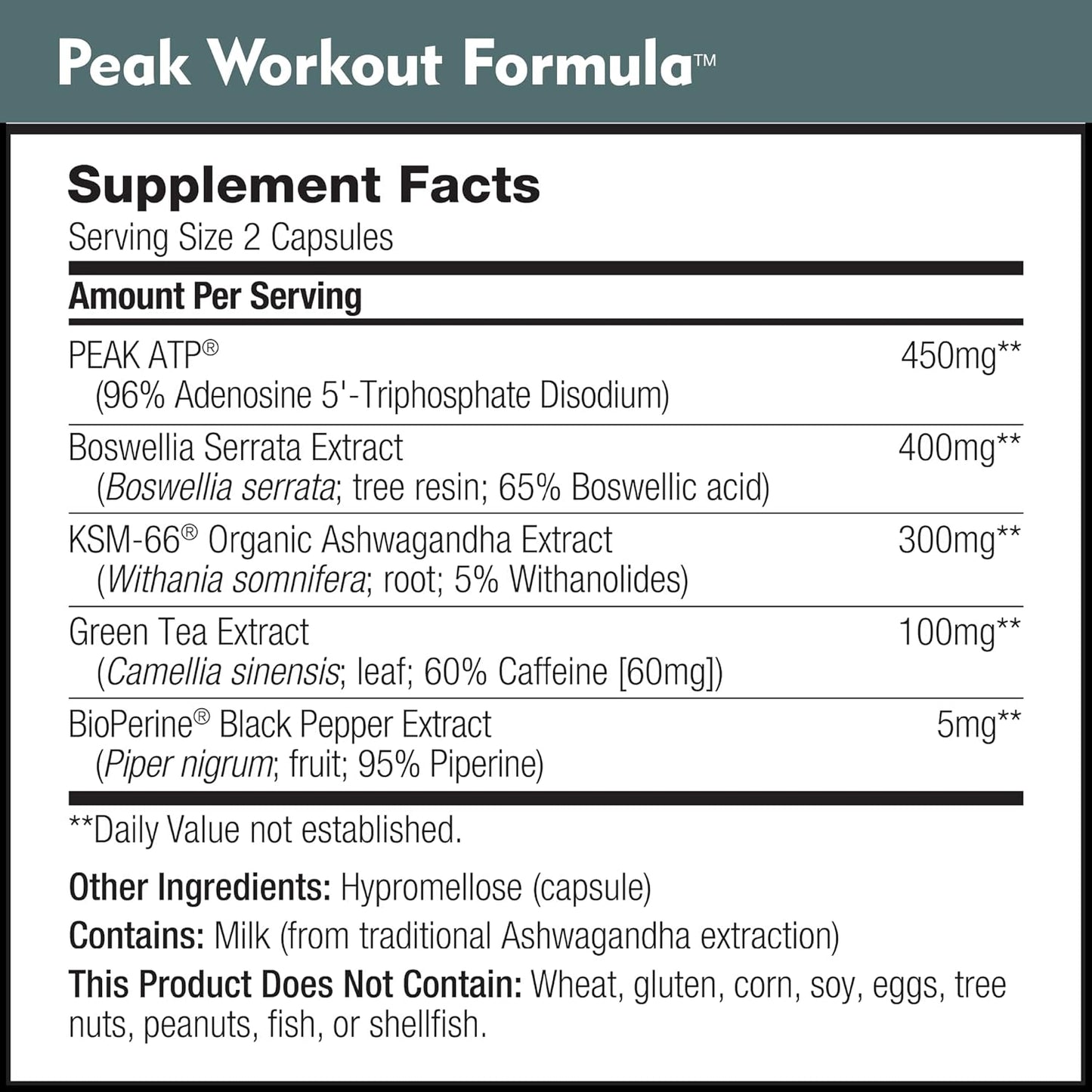 Peak Performance Pre-Workout and Recovery Supplement - Boost Exercise Output with ATP, Boswellia, Ashwagandha, Green Tea Extract & Piperine | 60 Capsules