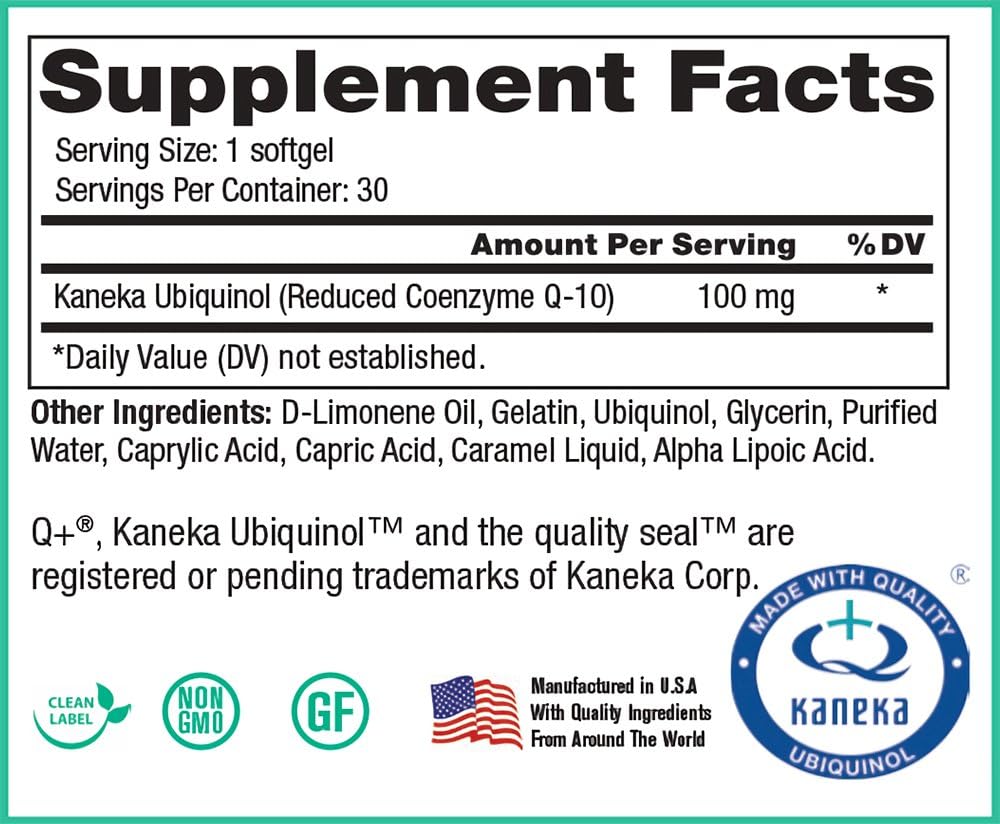 Peak Pure & Natural CoQSol10 CF - Crystal-Free Ubiquinol CoQ10 Softgels - Enhanced Bioavailability for Energy, Immunity, Brain & Heart Health - 30 Count