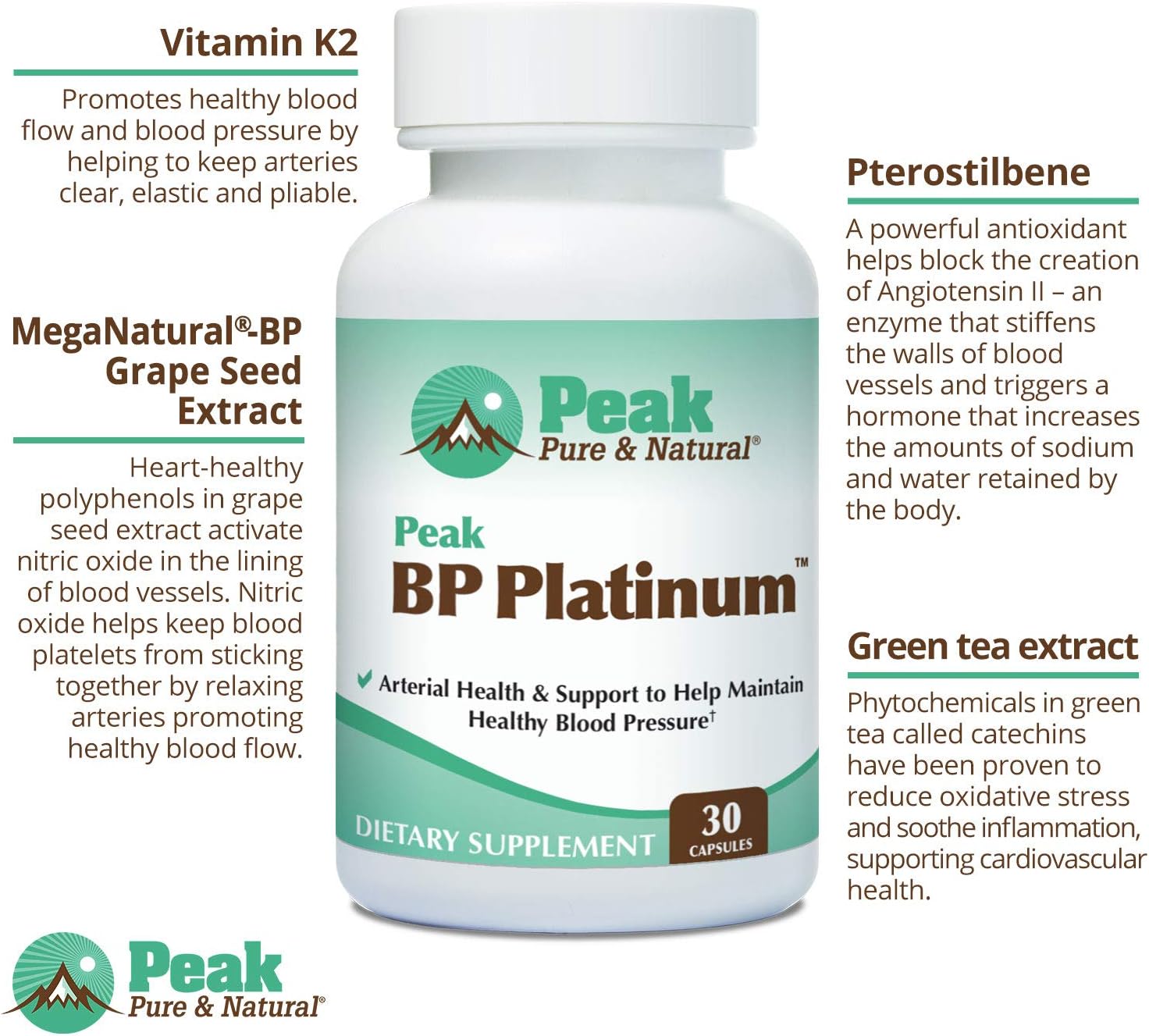 Peak Pure & Natural Peak BP Platinum - 30 Capsules for Blood Pressure Support