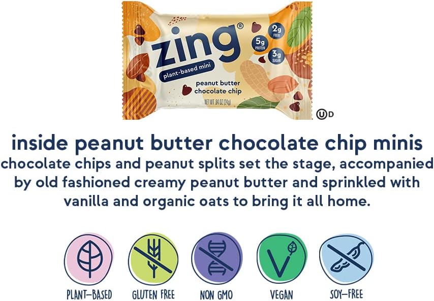 Peanut Butter Chocolate Chip Vegan Protein Bars for Kids - 100 Calorie Mini Bars, Plant Based Protein, Gluten Free, Dairy Free, Kosher - 18 Pack